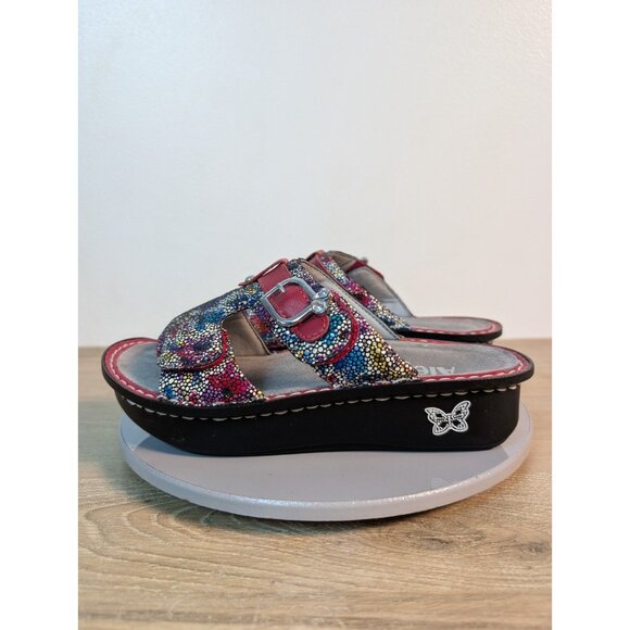 Alegria Peggy Leather Red Floral Sandals Slides Adjustable Comfort Size 36 - Picture 7 of 10